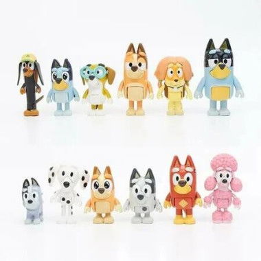 Blue-y Friends and Family Pack Toy Set, 12 Cute Dogs Action Figures for Kids Birthday Gift Fun Playtime