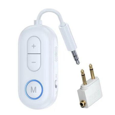 Bluetooth 5.4 Airplane Transmitter Adapter for Airpods or Headphones,2-in-1 Wireless Bluetooth 3.5mm Aux Audio Transmitter Receiver,White