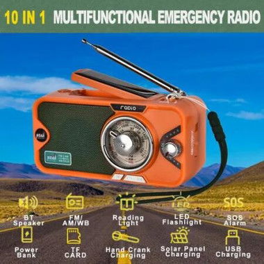 Bluetooth Emergency Weather Radio Portable Hand Crank Solar RADIO Receiver AM FM WB Multifunctional Radio Speaker with SOS Alarm Color Orange