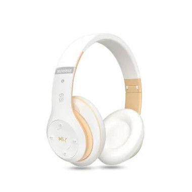 Bluetooth Headphones, 6S Foldable Wireless Headphones with 6 EQ Modes, HiFi Stereo Headset with Mic, TF FM for Cellphone PC, White and Gold