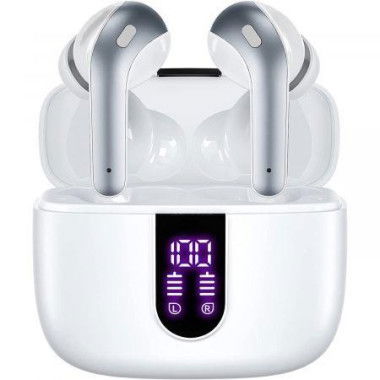 Bluetooth Headphones True Wireless Earbuds With LED Power Display Earphones With Wireless Charging Case. IPX5 Waterproof In-ear Earbuds With Mic For TV Smartphone Computer Laptop Sports (white).