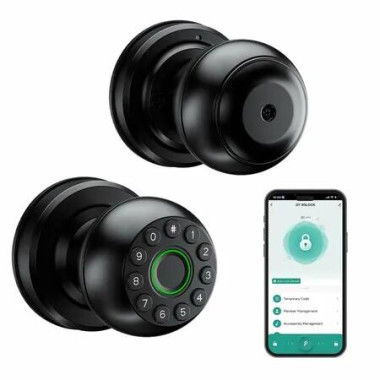 Bluetooth Key Fingerprint Password Lock Remote Unlock Smart Door Lock Home Bedroom Door Handle Keyless COL Black Door Knob Office Quick Installation