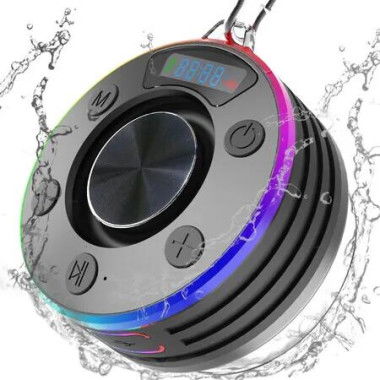 Bluetooth Shower Speaker Waterproof, Mini Bluetooth Shower Speaker Suction Cup, Shower Radio Wireless with RGB Lights, IPX7 Waterproof for Camping Beach Travel