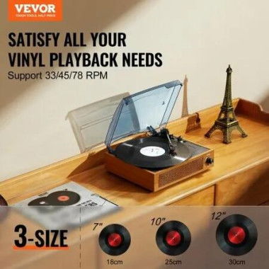 Bluetooth Vinyl Record Player 3-Speed Belt Driven Turntable 3W Speakers