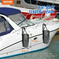 Detailed information about the product Boat Fenders, 8.6 x 16 Boat Bumpers for Docking, Marine EVA Boat Dock Fender Bumper with Ropes, Cord Locks and Storage Bag, No Inflation Required, for Class A/Class 1/Part Class 2, Black