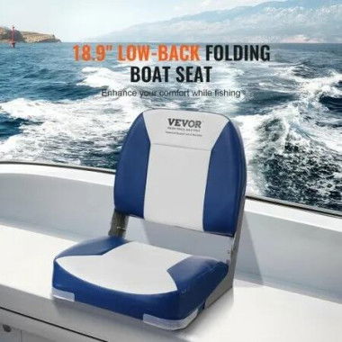 Boat Seat 480 mm Low Back Boat Seat Folding Boat Chair with Thickened Sponge Padding and Hinge Fold-Down Boat Captain Chair for Fishing Boat Sightseeing