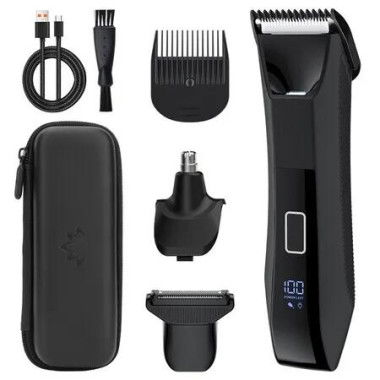 Body Hair Trimmer for Men, Groin and Ball Trimmer, Nose Hair Trimmer, Waterproof Wet/Dry Groomer, 3 in 1 Grooming Kit, LED Display