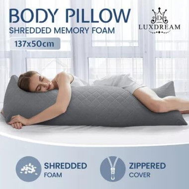 Body Pillow Support Long Full Back Hip Leg Support Shredded Bed Cushion Memory Foam for Pregnancy Maternity Stomach Side Sleepers 137x50cm Grey