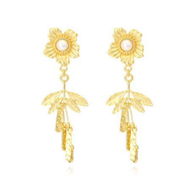 Detailed information about the product Bohemian-style Long Metal Flower Tassel Earrings Gold-colored Floral Pierce Stud