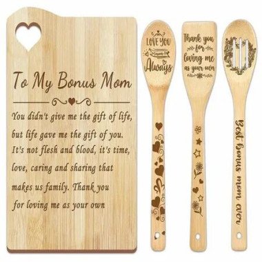 Bonus Mom Cutting Board Set Bamboo Chopping Board EcoFriendly Chef Mothers Day Gifts Birthday Female Sister Anniversary Christmas Kitchen Present