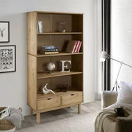 Detailed information about the product Bookcase OTTA with 2 Drawers Brown Solid Wood Pine