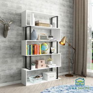 Detailed information about the product Bookshelf Display 5 Tier Shelf S Shape CD DVD Photo Storage Media Rack Plant Ornament Holder Metal Shelving Black Room