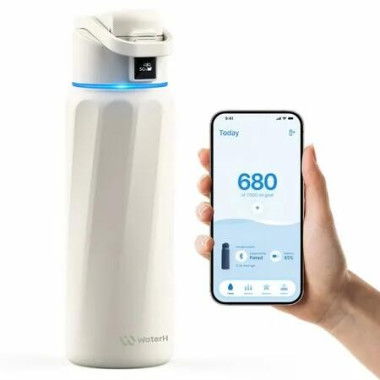 BOOST Smart Water Bottle with Reminder and Tracker - Double Wall Vacuum Insulated Stainless Steel, Wide Mouth 32 oz, Ideal Gift - White