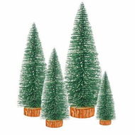 Detailed information about the product Bottle Brush Christmas Trees Mini Christmas Trees Small Christmas Trees Mini Pine Trees Desktop Miniature Christmas Trees with Snow and Wooden Base for Crafting Decorations (Tree Green 4pcs)