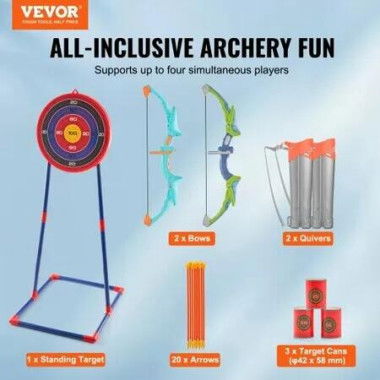 Bow and Arrow Set for Kids 2 Pack LED Light Up Archery Set with 20 Suction Cup Arrows Standing Target 2 Quivers 3 Target Cans Outdoor Toy Birthday Gift