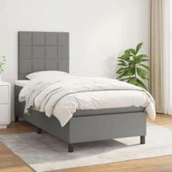 Detailed information about the product Box Spring Bed with Mattress Dark Grey 106x203 cm King Single Size Fabric