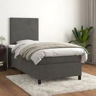 Detailed information about the product Box Spring Bed with Mattress Dark Grey 106x203 cm King Single Size Velvet