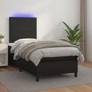 Detailed information about the product Box Spring Bed with Mattress&LED Black 106x203 cm King Single Size Faux Leather