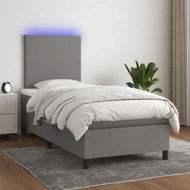 Detailed information about the product Box Spring Bed with Mattress&LED Dark Grey 106x203 cm King Single Size Fabric