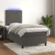 Detailed information about the product Box Spring Bed with Mattress&LED Dark Grey 106x203 cm King Single Size Velvet