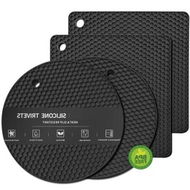 Detailed information about the product BPA Free Food Silicone Trivet Mats (4 Pack): Heat-Resistant, Multipurpose Non-Slip Hot Pads for Potholders, Hot Dishers, Jar Openers, and More (Black)