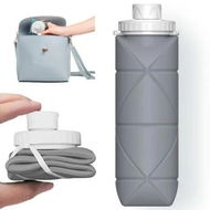 Detailed information about the product BPA Free Silicone Collapsible Water Bottle with Leakproof Valve, Durable for Travel, Sports, and Outdoor Activities(20oz,Grey)