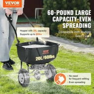 Detailed information about the product Broadcast Spreader, 60 LB Walk-Behind Turf Spreader with 8' Wheels, Steel Push Fertilizer Spreader, Garden Seeder, and Salt Spreader, Designed for Residential, Farm, and Tough Terrain, Black