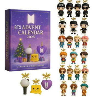 BTS Advent Calendar 2025, 24 Day BTS Collector Ornaments, Chibi-Style Mini Figures, Holiday Countdown Gift for Fans and Collectors