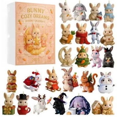 Bunny Rabbit Christmas Advent Calendars,24 Days Christmas Countdown Calendar,with 24 Rabbit 2D Pendant,For Christmas Tree Decoration