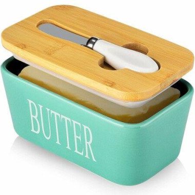 Butter Dish with Lid for Countertop Large Butter Dish Ceramics Butter Keeper Container High-Quality Silicone Sealing Butter Dishes with Covers Good Kitchen Gift Turquoise