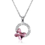 Detailed information about the product Butterfly Romantic Round Pendant Necklace Pink/Platinum Plated.