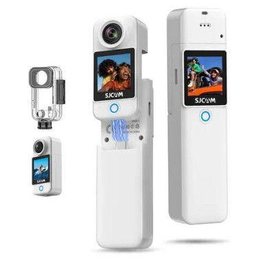 C300 POV Pocket Camera 4K, 7H Power, 6 Axis Stabilization Action Camera, Dual Touch Screen Body Camera, 30M Waterproof Body Cam, White