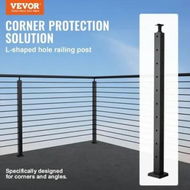 Detailed information about the product Cable Railing Post 36' x 1' x 2' Steel L-Shaped Hole Corner Railing Post 10 Pre-Drilled Holes SUS304 Stainless Steel Cable Rail Post