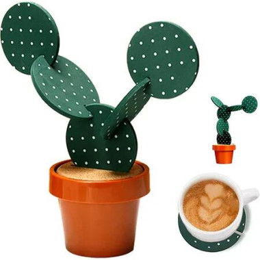 Cactus Coasters Set for Drinks of 6 Pieces, Funny Coasters Cactus Gift with Flowerpot Holder for Home Office Bar Decor