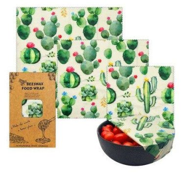 Cactus Pattern - Reusable Beeswax Food Wraps, Eco Friendly Beeswax Food Wrap, Sustainable Food Storage Containers,3 Pack (S, M, L)