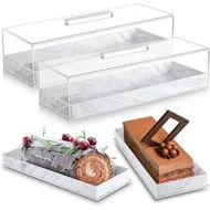 Detailed information about the product Cake Display Tray,Marble Grain Acrylic Cake Stand with Lid,Rectangular Pastry Display Case for Party,Kitchen,Home,Wedding Color White
