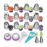 Detailed information about the product Cake Piping Nozzles Set 12 Russian Cake Decorating Nozzles 2 Small Flower Nozzles 2 Couplers 10 Disposable Bags 1 Icing Bag Cake Decorating Tools