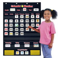 Detailed information about the product Calendar Pocket Chart Calendar Weather With 142 Spanish Flash Cards Classroom Teaching Home (Black)