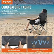 Detailed information about the product Camping Folding Chair for Adults, Portable Heavy Duty Outdoor Quad Lumbar Back Padded Arm Chairs with Side Pockets, Cup Holder and Cooler Bag for Beach, Lawn, Picnic, Fishing, Backpacking, Black