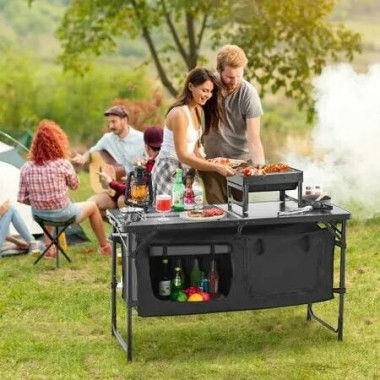 Camping Kitchen Table Folding Portable Adjustable Cooking Station Storage