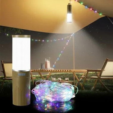 Camping Lantern 15M String 2 in 1 Outdoor RGB Lights 5 Modes Rechargeable Lamp Waterproof Portable LED Tent Light Yard Garden Decoration