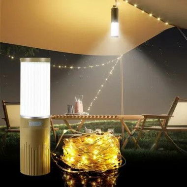 Camping Lantern 15M String 2 in 1 Outdoor Warm White Lights 4 Modes 5 Modes Rechargeable Lamp Waterproof Portable LED Tent Light Yard Garden Decoration