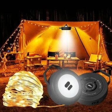 Camping String Lights Reel, Outdoor Portable Stowable String light, 10M Retractable LED Light for Outdoor Decor,1Pack (Black)