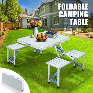 Camping Table And Chairs Set Folding Picnic Beach Dining Bench Outdoor Party Portable Aluminium 4 Seats