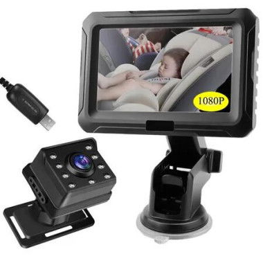Car Baby Camera Monitor 4.3Inch 360 Degree Rotation Wide View 1080P Infrared Night Vision Stroller Mirror Safe Rear Facing Surveillance System