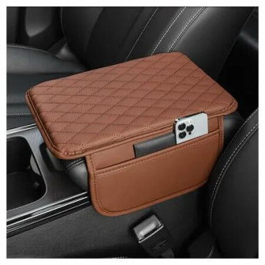 Car Center Console Cover,Microfiber Leather Car Armrest Cover Cushion with 2 Storage Bags,Car Armrest Storage Box Car Interior Accessories (Brown)