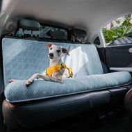 Detailed information about the product Car Dog Pet Seat Barriers Bed 124x45x49cm Universal Rear Pet Mat Washable All Season Oxford PP Cotton Hair Dirt Proof COL Lt.Blue