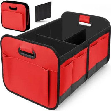 Car Organizer Trunk Storage Box Oxford Cloth Storage Box Large Capacity Foldable For Any Cars and SUV,Collapsible Multi-Compartment Organizer Red