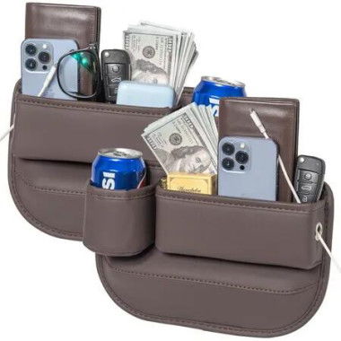 Car Seat Gap Filler 2 Pack,Universal Fit PU Leather Car Seat Gap Plug to Fill The Gap,Car Seat Crevice Blocker,Brown