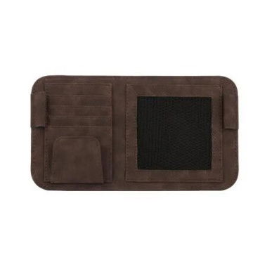 Car Sun Visor Organizer, Small Leather Auto Visor Storage Organizer, Vehicle Multi Pocket Document Holder for License, Card, Pen, Sunglasses (Brown)